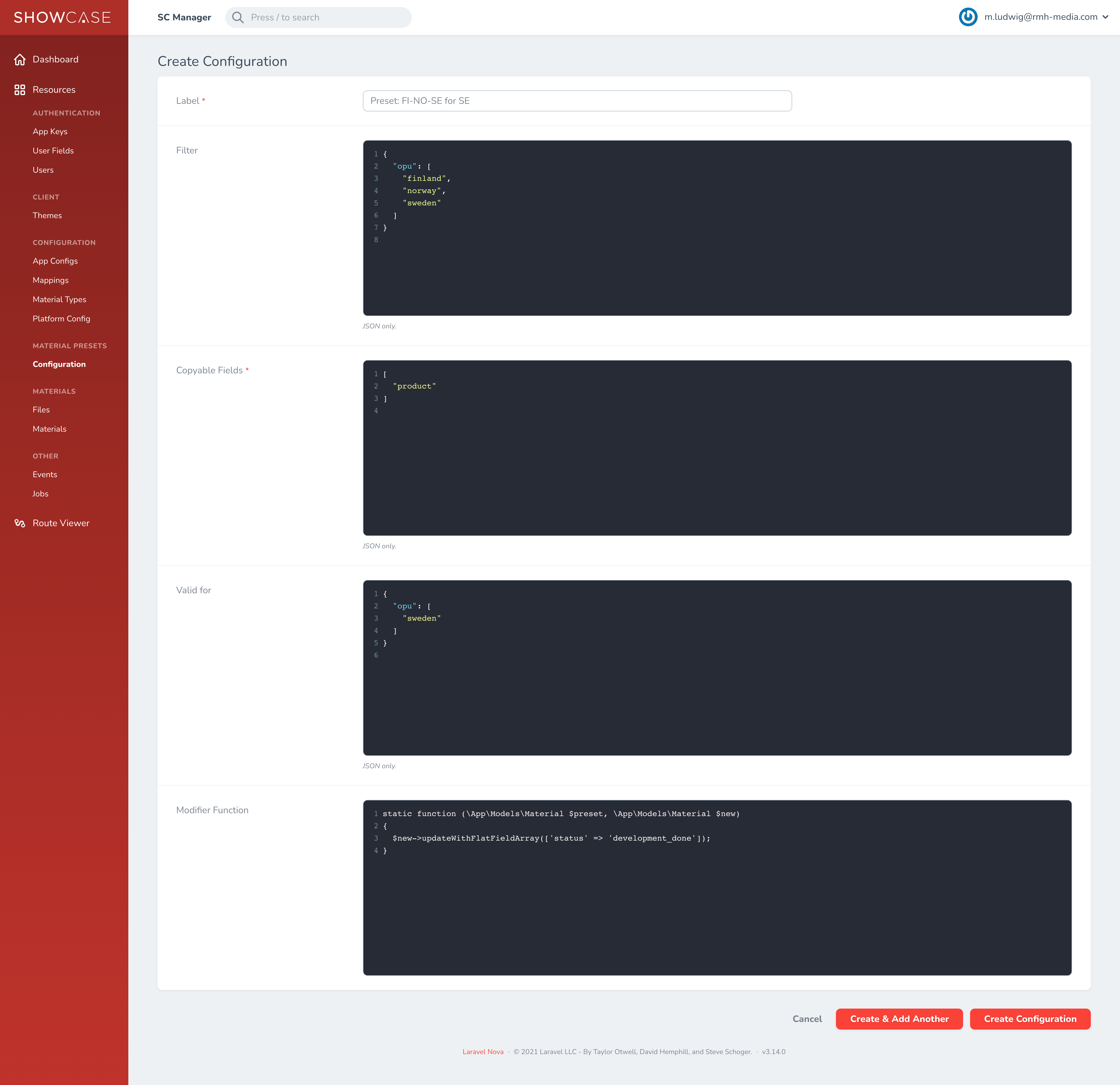 SC Manager Create View